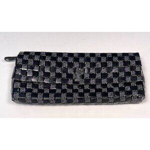 NAHUI OLLIN Womens 12"x5" Black/Purple Wrapper Envelope CLUTCH Handbag Purse EUC
